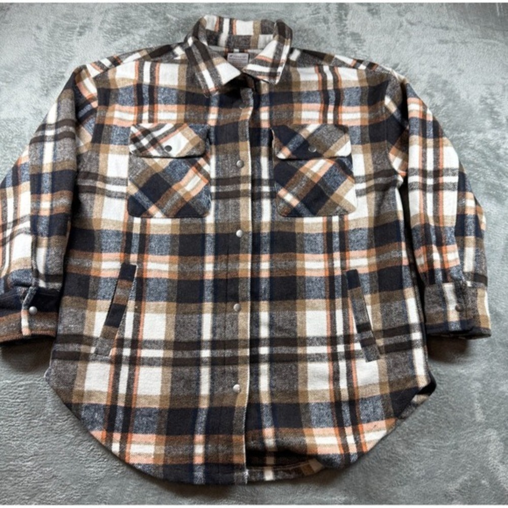 Fornia Men's Heavy Flannel Shirt M Brown Tan Black Snap‎ Button Thick Soft